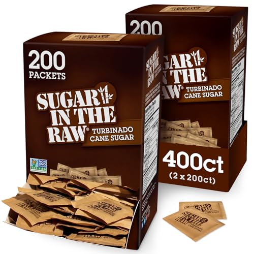 IN THE RAW Sugar In The Raw Granulated Turbinado Cane Sugar On The Go Packets, No Erythritol, Pure Natural Sweetener, Hot & Cold Drinks, Coffee, Baking, Vegan, Gluten-Free, Non-GMO, 200 Count Packets (2-Pack) - Image 1