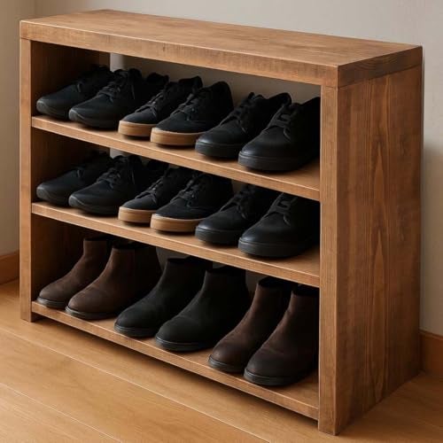 Dantawood Handmade Wooden Shoe Storage Bench – Entryway Shoe Organizer Rack for Mudroom, Hallway, and Small Space Organization 3-Tier - Image 2