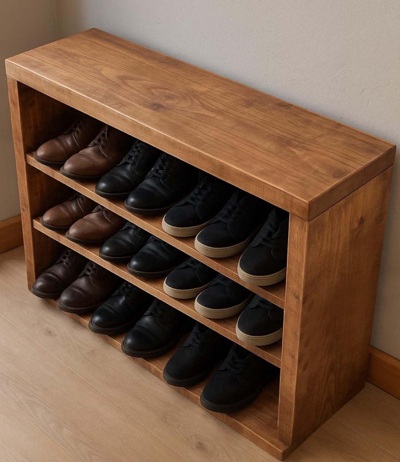 Dantawood Handmade Wooden Shoe Storage Bench – Entryway Shoe Organizer Rack for Mudroom, Hallway, and Small Space Organization 3-Tier - Image 5