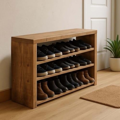 Dantawood Handmade Wooden Shoe Storage Bench – Entryway Shoe Organizer Rack for Mudroom, Hallway, and Small Space Organization 3-Tier - Image 3