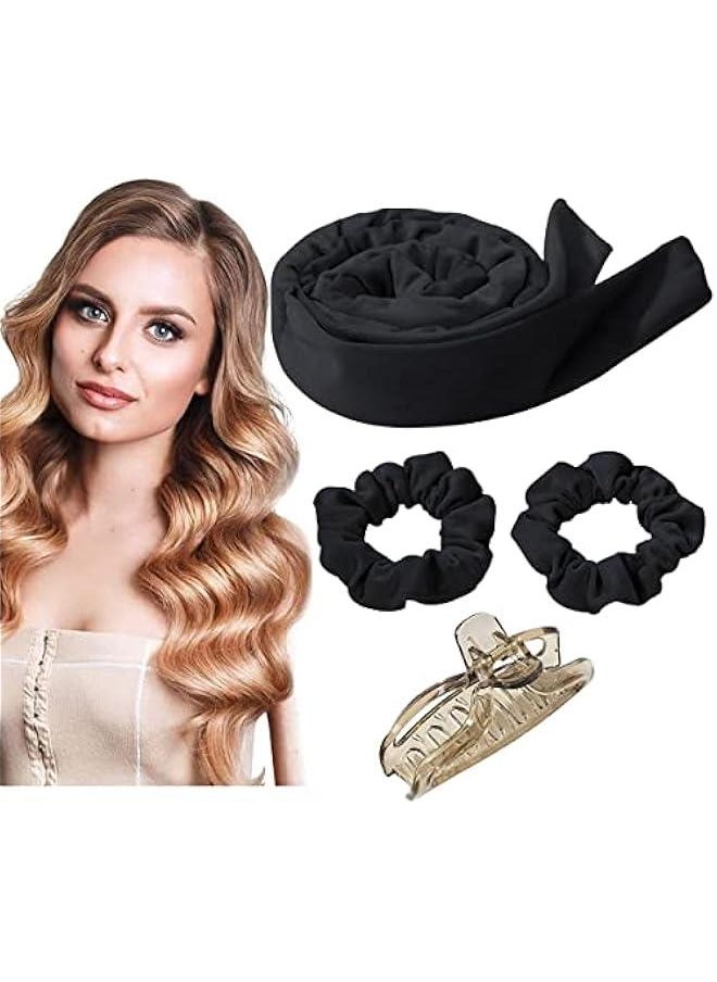 MOXO No Heat Curling Headband Women Heatless Curling Curlers Rod Headband for Long Hair for Long Hair Velour Curling Ribbon with Hair Cli Soft Sleep Overnight Curlers for Women Girls (black)  - Image 1