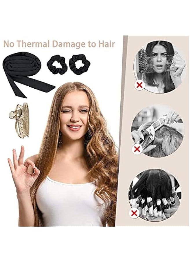 MOXO No Heat Curling Headband Women Heatless Curling Curlers Rod Headband for Long Hair for Long Hair Velour Curling Ribbon with Hair Cli Soft Sleep Overnight Curlers for Women Girls (black)  - Image 2