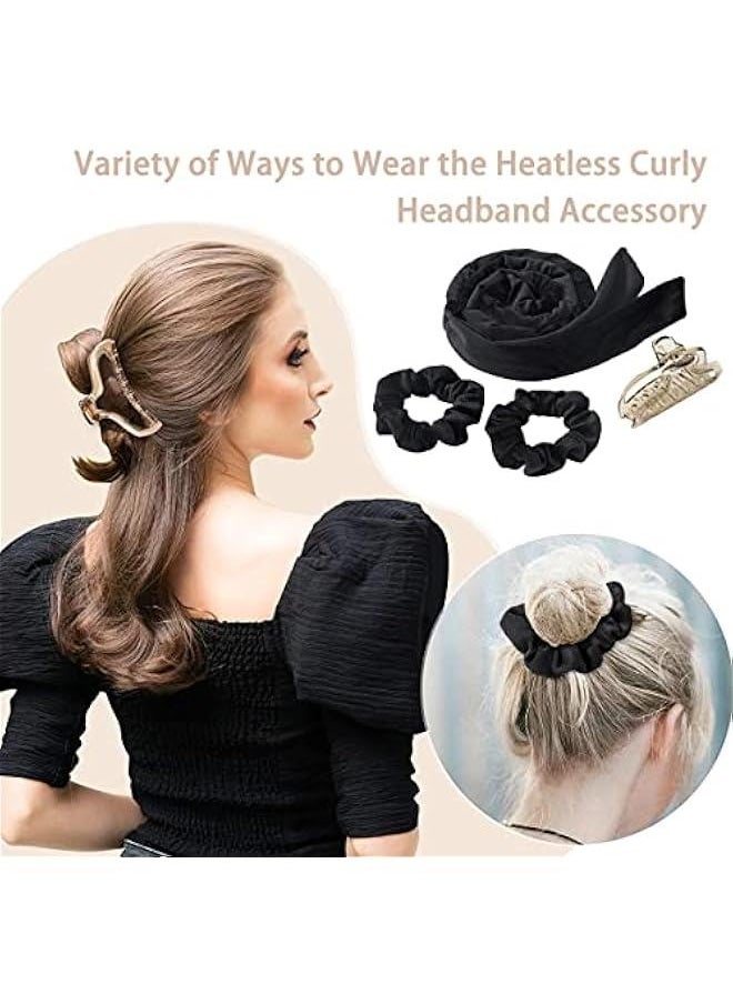 MOXO No Heat Curling Headband Women Heatless Curling Curlers Rod Headband for Long Hair for Long Hair Velour Curling Ribbon with Hair Cli Soft Sleep Overnight Curlers for Women Girls (black)  - Image 3
