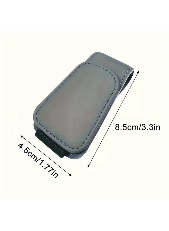 Black Magnetic Car Sun Visor Glasses Holder With Card Slot Adjustable Grip - Image 2