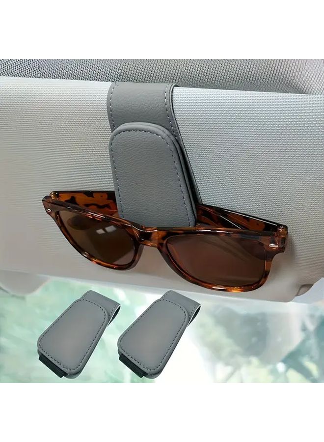 Black Magnetic Car Sun Visor Glasses Holder With Card Slot Adjustable Grip - Image 3