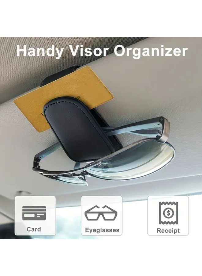 Black Magnetic Car Sun Visor Glasses Holder With Card Slot Adjustable Grip - Image 5