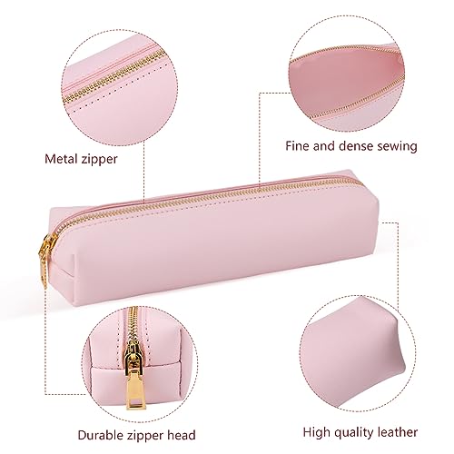 Oyachic Pink Pencil Case,Small Pencil Pouch, Long Leather Cute Aesthetic Makeup Pen Bag - Image 2