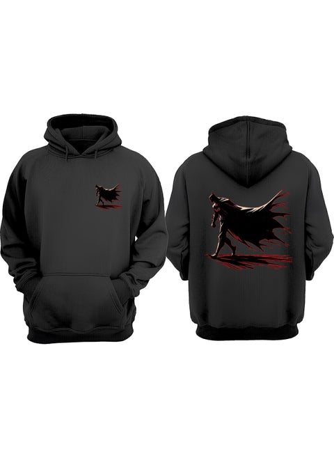 Unisex Batman Red Design Front Back Printed Regular Fit Black Sweatshirt