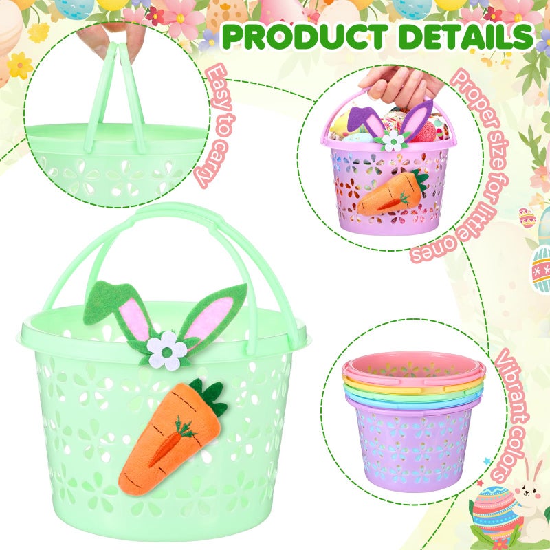 Willinglong 10 Set Easter Baskets Bulk Small Plastic Easter Egg Basket with Handle Carrots Bunny Ears 6.7'' Mini Empty Pastel Fillers Stuffers Bucket for Egg Hunt Spring Party Favors Gifts - Image 3