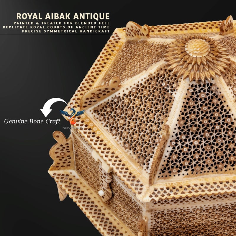 Novitson Royal Aibak Antique Dome Jewel Box – Handcrafted Limited Edition | AnimalBone Exterior, Blue Velvet Interior | Vintage Keepsake Storage for Valuables & Decor - Image 2