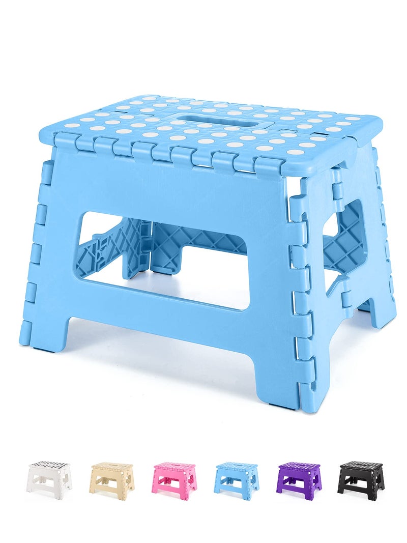 Dyforce Folding Step Stool 9", Kids Step Stool, Heavy Duty Step Stools for Adults, Compact Foot Stools, Light-Weight Toddler Step Stools for Kitchen, Bathroom, Holds Up to 300 lbs (Blue) - Image 1