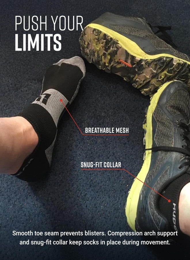 ماد جير جوارب جري MudGear Spartan Race قصيرة، مبطنة، مانعة للانزلاق، مضادة للتقرحات، جوارب ضغط رياضية للكاحل قابلة للتهوية، مناسبة للمسارات، الماراثون، الصالات الرياضية والتدريب، عبوة من قطعتين، أسود/رمادي، مقاس كبير - Image 2