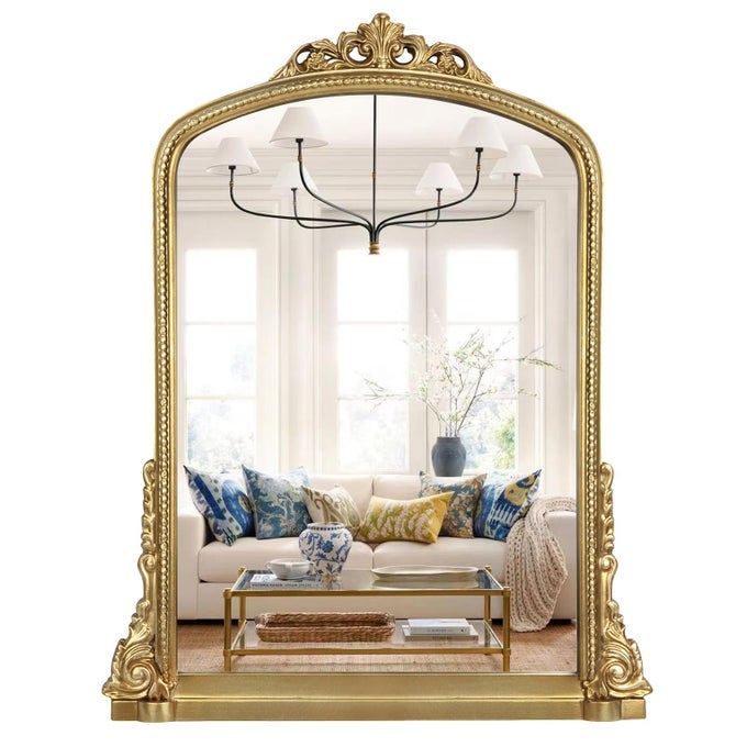 TRADITIONAL ORNATE ARCH WALL MIRROR VINTAGE FIREPLACE MIRROR MANTEL DECOR ANTIQUE GOLD 36 INCHES X28 INCHES BAROQUE INSPIRED WALL MIRROR 28 INCHES W X 36 INCHES L 21004GD