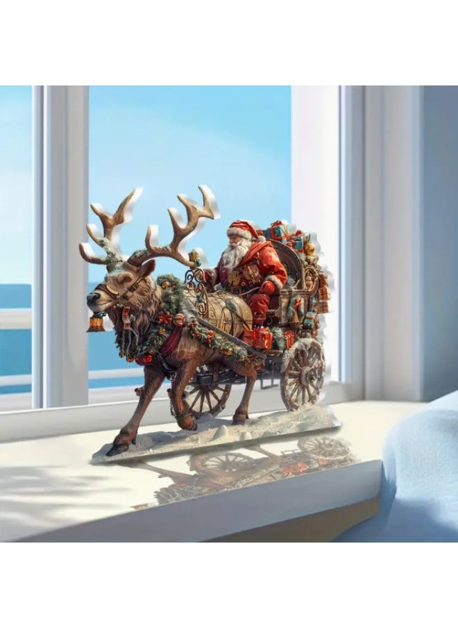 Generic Acrylic Christmas Santa Claus Elk Snowmobile Desktop Ornament Car Rearview Mirror Decoration(2Pcs)  - Image 1