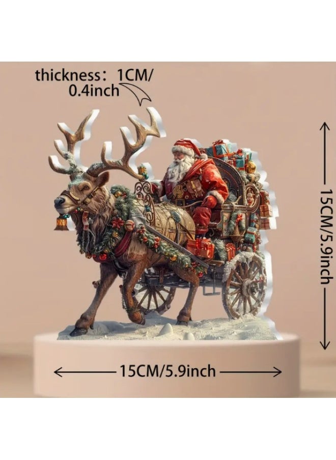 Generic Acrylic Christmas Santa Claus Elk Snowmobile Desktop Ornament Car Rearview Mirror Decoration(2Pcs)  - Image 4