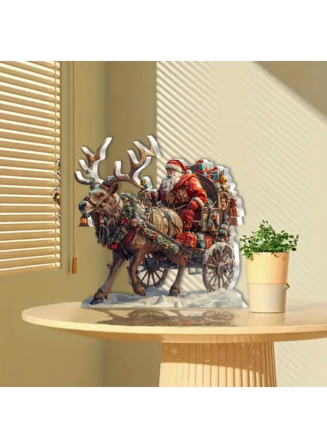 Generic Acrylic Christmas Santa Claus Elk Snowmobile Desktop Ornament Car Rearview Mirror Decoration(2Pcs)  - Image 2