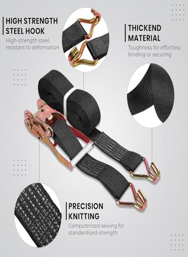 روبوست حزام ربط متين - عبوة من قطعتين (أسود) | حزام شد شديد التحمل | 50 مم × 10 أمتار | الخامة | أحزمة أمتعة بخطافات مزدوجة على شكل حرف J | مقاوم للتآكل والتمزق - Image 4