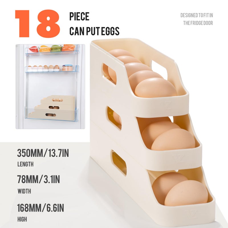 Li & Zhao Li&Zhao Rolling Egg Dispenser for Refrigerator - Automatic Egg Holder for Fridge Space Saving Egg Tray Organizer for Countertop, Kitchen Storage(White) - Image 5