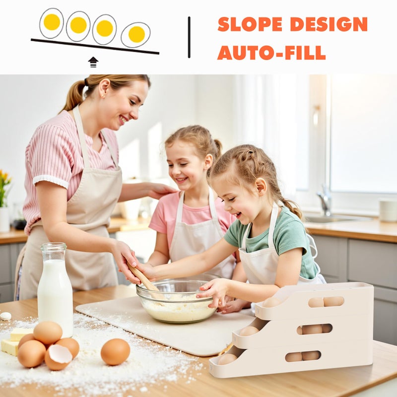 Li & Zhao Li&Zhao Rolling Egg Dispenser for Refrigerator - Automatic Egg Holder for Fridge Space Saving Egg Tray Organizer for Countertop, Kitchen Storage(White) - Image 2