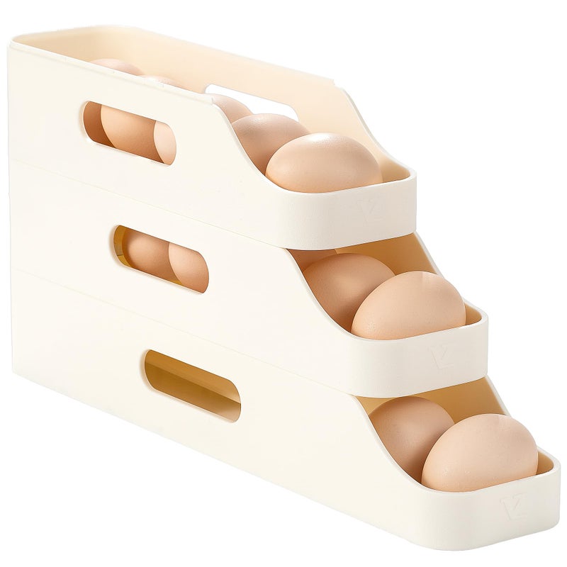 Li & Zhao Li&Zhao Rolling Egg Dispenser for Refrigerator - Automatic Egg Holder for Fridge Space Saving Egg Tray Organizer for Countertop, Kitchen Storage(White) - Image 1