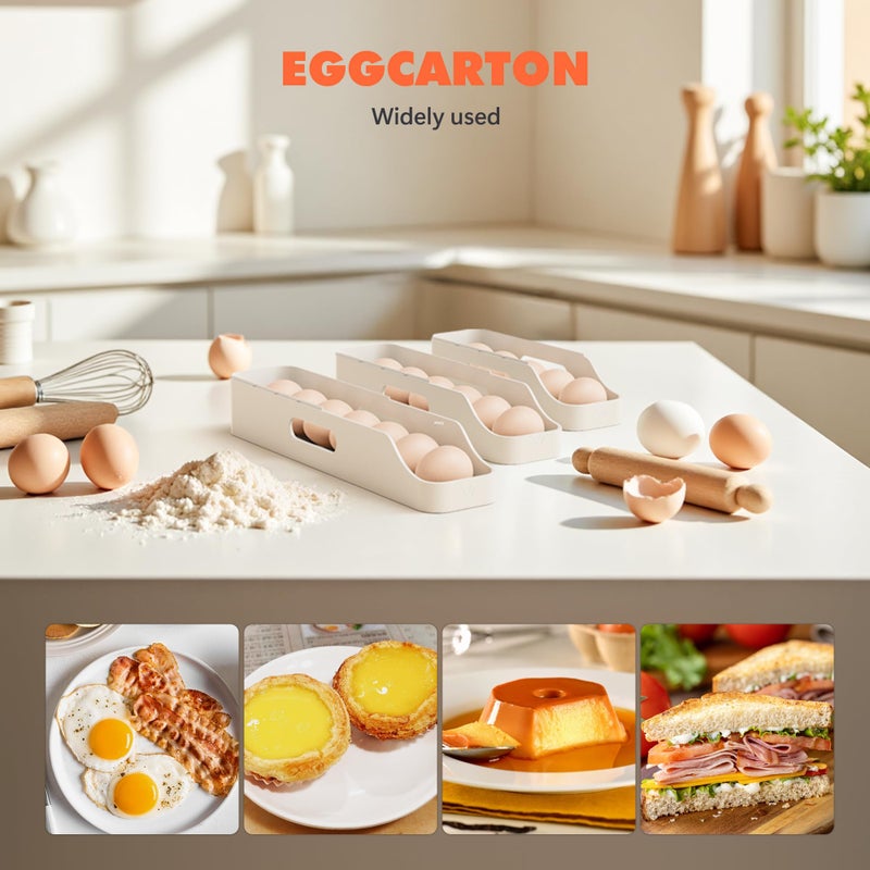 Li & Zhao Li&Zhao Rolling Egg Dispenser for Refrigerator - Automatic Egg Holder for Fridge Space Saving Egg Tray Organizer for Countertop, Kitchen Storage(White) - Image 3
