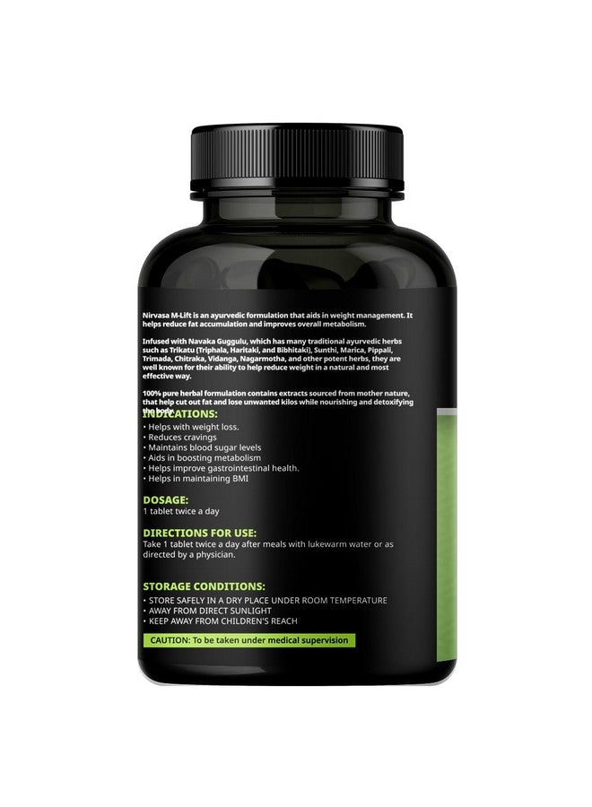 Nirvasa Staylean M-LIFT Tablet for Men & Women, for weight management, enriched with Sunthi, Marica, Pippali, Haritaki, Bibhitaki, Amalaki, Vidanga, and Babool Gond, Pure Ayurvedic, (1 X 60 Tablets) - Image 2