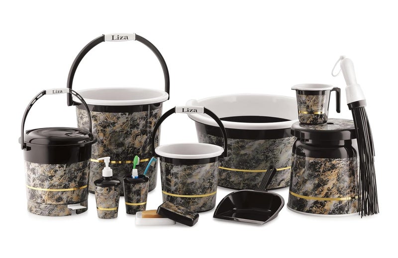 Liza Liza Orry - 11 pcs Bathroom Accessories Set Plastic Bath Set Bathroom 20 LTR. Bucket, 1 LTR. Mug Combo Set for Home Bathroom Set. (Granite Black) - Image 1