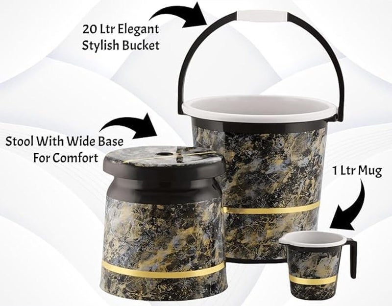 Liza Liza Orry - 11 pcs Bathroom Accessories Set Plastic Bath Set Bathroom 20 LTR. Bucket, 1 LTR. Mug Combo Set for Home Bathroom Set. (Granite Black) - Image 4