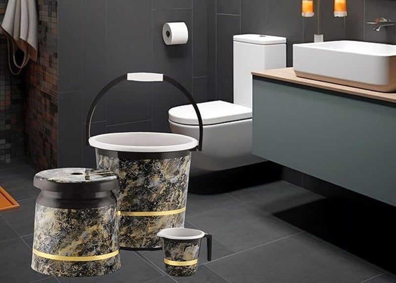 Liza Liza Orry - 11 pcs Bathroom Accessories Set Plastic Bath Set Bathroom 20 LTR. Bucket, 1 LTR. Mug Combo Set for Home Bathroom Set. (Granite Black) - Image 3