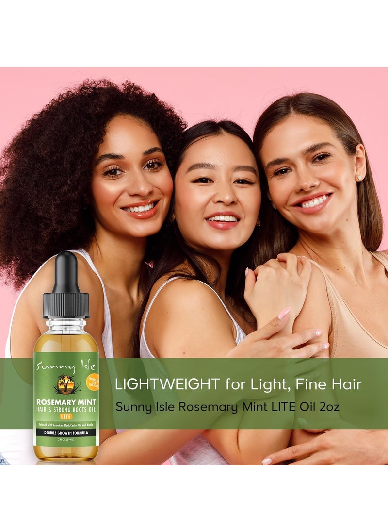 Sunny Isle Sunny Isle Rosemary Mint Hair and Strong Roots Oil Lite 2oz, For Light, Thin Hair, Infused with Biotin & Jamaican Black Castor Oil, Nourish Hair Follicles, Dry Scalp, Split Ends  - Image 2