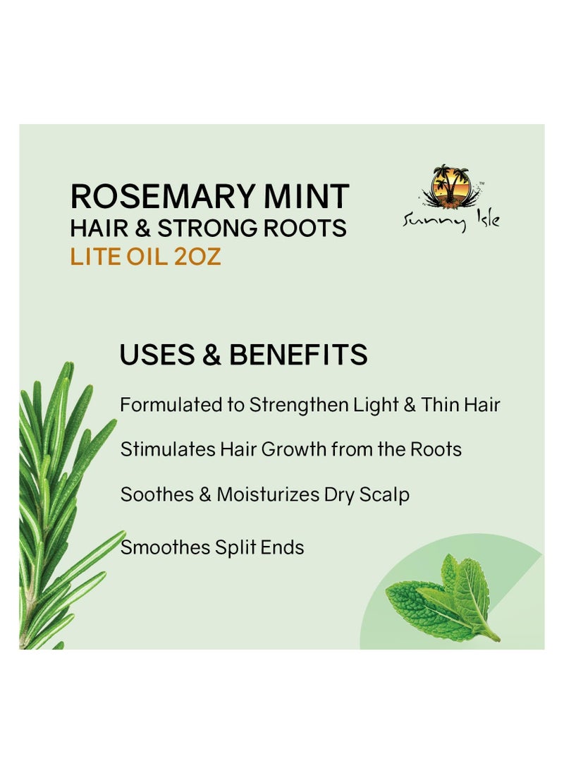Sunny Isle Sunny Isle Rosemary Mint Hair and Strong Roots Oil Lite 2oz, For Light, Thin Hair, Infused with Biotin & Jamaican Black Castor Oil, Nourish Hair Follicles, Dry Scalp, Split Ends  - Image 3