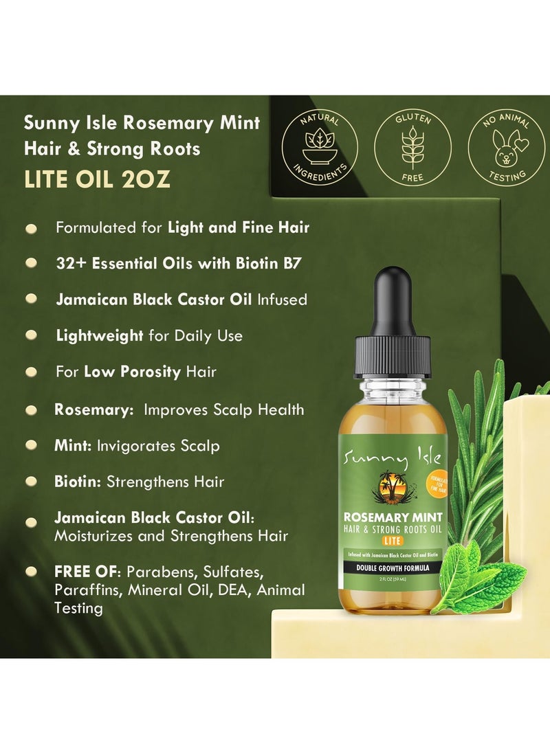 Sunny Isle Sunny Isle Rosemary Mint Hair and Strong Roots Oil Lite 2oz, For Light, Thin Hair, Infused with Biotin & Jamaican Black Castor Oil, Nourish Hair Follicles, Dry Scalp, Split Ends  - Image 4