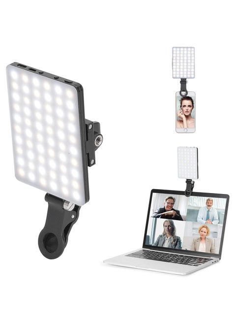60 LED High Power Rechargeable Clip Fill Video Light with Front & Back Clip, Adjusted 3 Light Modes for Phone, iPhone, Android, iPad, Laptop, for Makeup, Selfie, Vlog, Video Conference