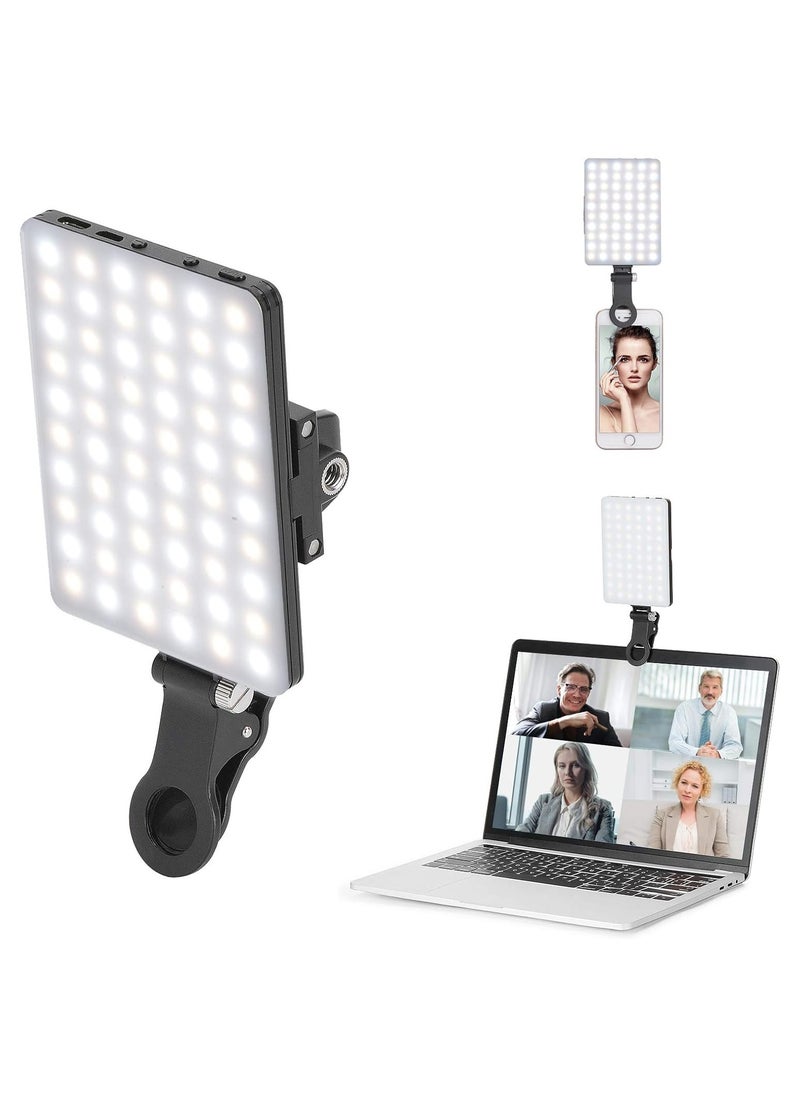 Hihonor - 60 LED High Power Rechargeable Clip Fill Video Light with Front & Back Clip, Adjusted 3 Light Modes for Phone, iPhone, Android, iPad, Laptop, for Makeup, Selfie, Vlog, Video Conference - Image 1
