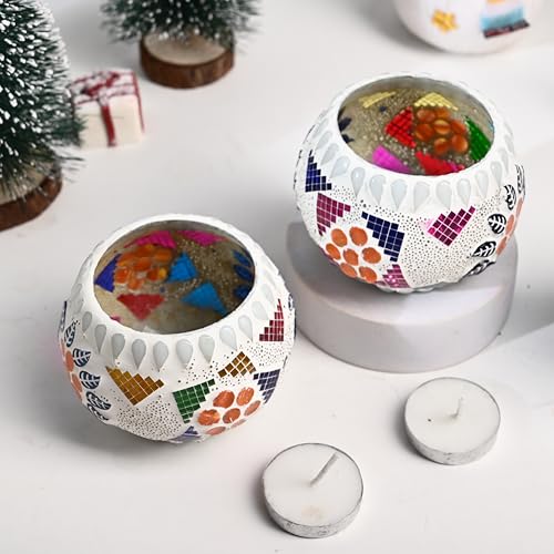 FlowerAura Premium Set of 2 Turkish Mosaic Glass Votive Tealight Candle Holders for Home Decor, Wedding Decor, Christmas Decor, Candle Light Dinner Decor, Bedroom Decor, Festive Decor, Table Decor - Image 5