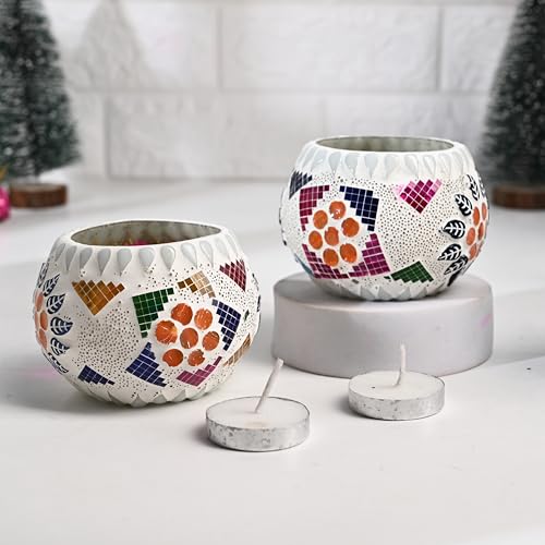 FlowerAura Premium Set of 2 Turkish Mosaic Glass Votive Tealight Candle Holders for Home Decor, Wedding Decor, Christmas Decor, Candle Light Dinner Decor, Bedroom Decor, Festive Decor, Table Decor - Image 4