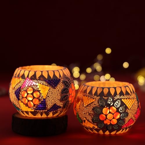 FlowerAura Premium Set of 2 Turkish Mosaic Glass Votive Tealight Candle Holders for Home Decor, Wedding Decor, Christmas Decor, Candle Light Dinner Decor, Bedroom Decor, Festive Decor, Table Decor - Image 2