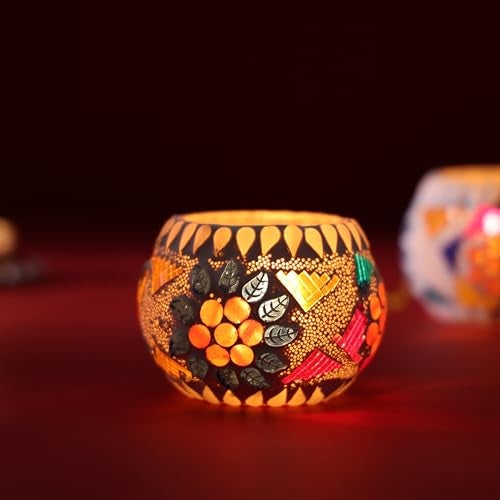 FlowerAura Premium Set of 2 Turkish Mosaic Glass Votive Tealight Candle Holders for Home Decor, Wedding Decor, Christmas Decor, Candle Light Dinner Decor, Bedroom Decor, Festive Decor, Table Decor - Image 3
