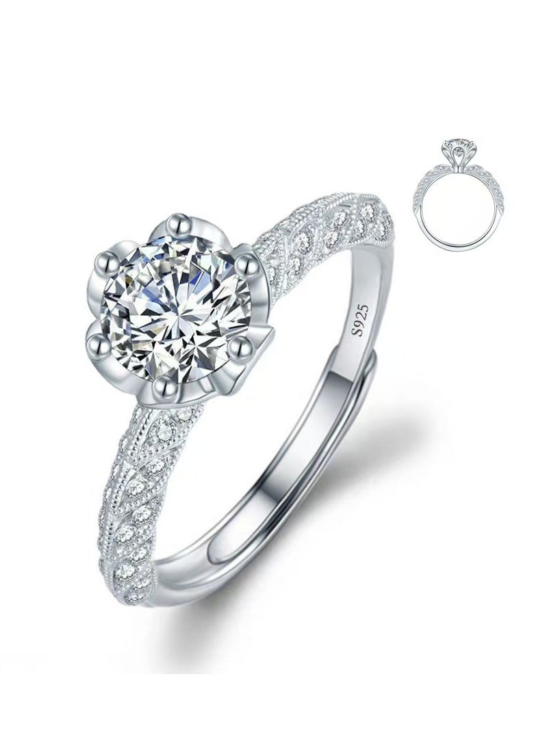 ممتاز 1 قيراط مويسانيتي خاتم زفاف النساء، S925 مطلي بالذهب الأبيض، حجم قابل للتعديل، صندوق هدايا فاخر، جاهز للهدايا - Image 1