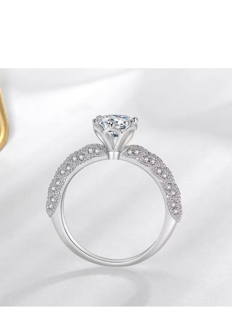 ممتاز 1 قيراط مويسانيتي خاتم زفاف النساء، S925 مطلي بالذهب الأبيض، حجم قابل للتعديل، صندوق هدايا فاخر، جاهز للهدايا - Image 2