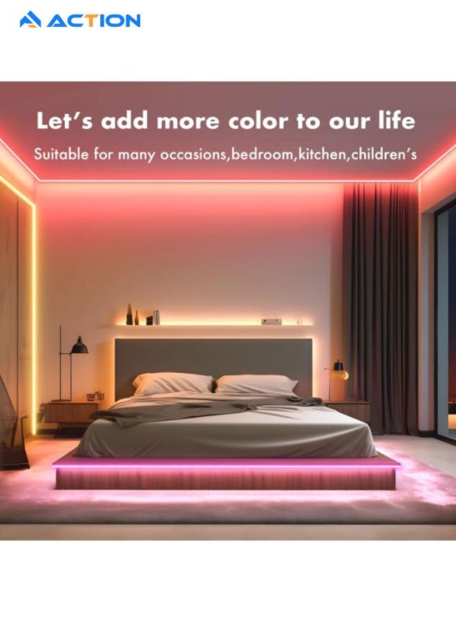 أكشن شريط إضاءة LED RGB لغرفة النوم - متوفر بألوان متعددة، مع جهاز تحكم عن بُعد بلاستيكي USB، مقاوم للماء، مثالي لغرف النوم، والتلفزيون، وسطح المكتب، وديكورات أحواض السمك. شريط إضاءة حائط، بطول 2 أمتار. - Image 5