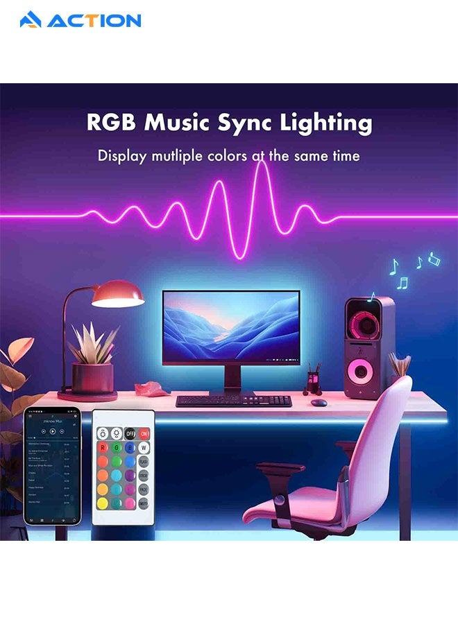 أكشن شريط إضاءة LED RGB لغرفة النوم - متوفر بألوان متعددة، مع جهاز تحكم عن بُعد بلاستيكي USB، مقاوم للماء، مثالي لغرف النوم، والتلفزيون، وسطح المكتب، وديكورات أحواض السمك. شريط إضاءة حائط، بطول 2 أمتار. - Image 3