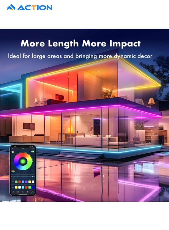 أكشن شريط إضاءة LED RGB لغرفة النوم - متوفر بألوان متعددة، مع جهاز تحكم عن بُعد بلاستيكي USB، مقاوم للماء، مثالي لغرف النوم، والتلفزيون، وسطح المكتب، وديكورات أحواض السمك. شريط إضاءة حائط، بطول 2 أمتار. - Image 4