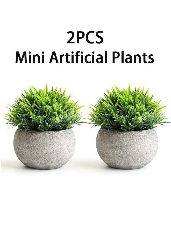 Bukela Mini Artificial Plants Set,2 Pcs Small Fake Plants for Office Kitchen Bathroom Bedroom Mantle Shelf Living Room,Faux Plants in Pots Modern Farmhouse Plants Home Decor - Image 1