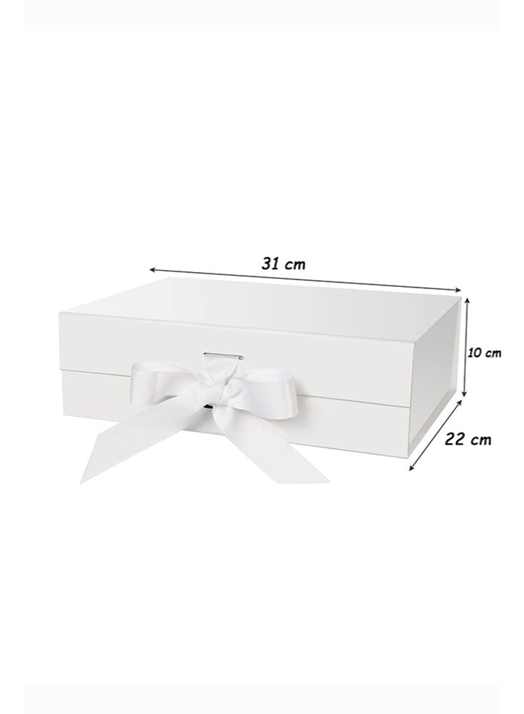 Gift Box, Large Gift Boxes with Ribbon and Lid ,Luxury Magnetic  Folding Gift Boxes for Presents, Suitable for Festival, Birthday, Anniversary, Size 31x22x10cm White - Image 2