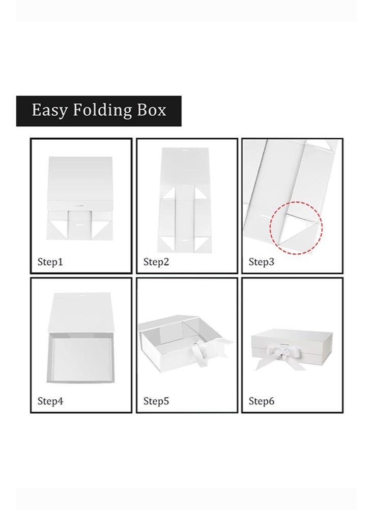Gift Box, Large Gift Boxes with Ribbon and Lid ,Luxury Magnetic  Folding Gift Boxes for Presents, Suitable for Festival, Birthday, Anniversary, Size 31x22x10cm White - Image 4