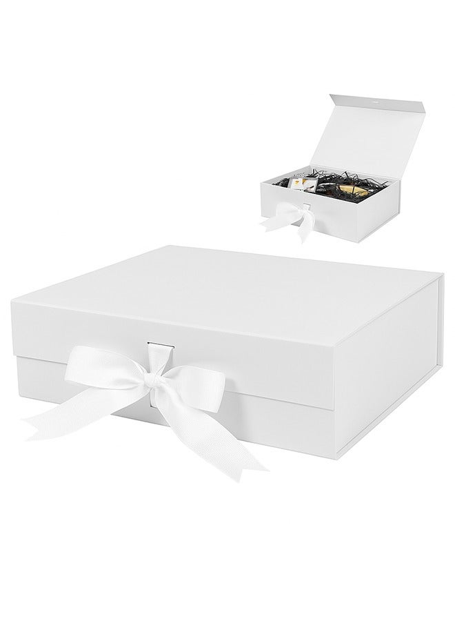 Gift Box, Large Gift Boxes with Ribbon and Lid ,Luxury Magnetic  Folding Gift Boxes for Presents, Suitable for Festival, Birthday, Anniversary, Size 31x22x10cm White - Image 1