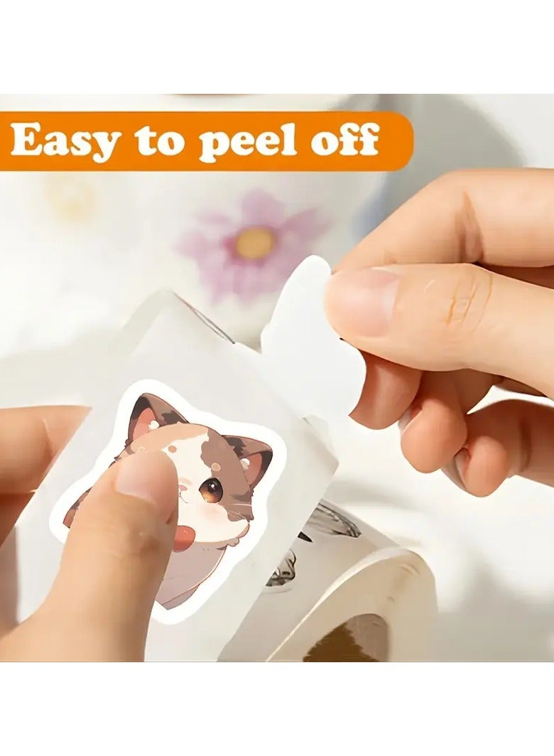 Goolsky 500pcs Cat Cartoon Sticker Roll - Matte Finish, Self-Adhesive Decals for Phone Cases, Notebooks, Envelopes & Journals - Image 3
