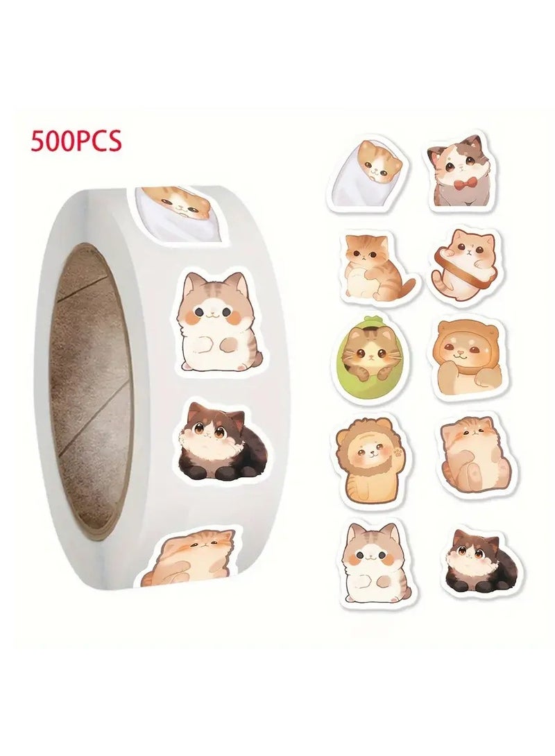 Goolsky 500pcs Cat Cartoon Sticker Roll - Matte Finish, Self-Adhesive Decals for Phone Cases, Notebooks, Envelopes & Journals - Image 5