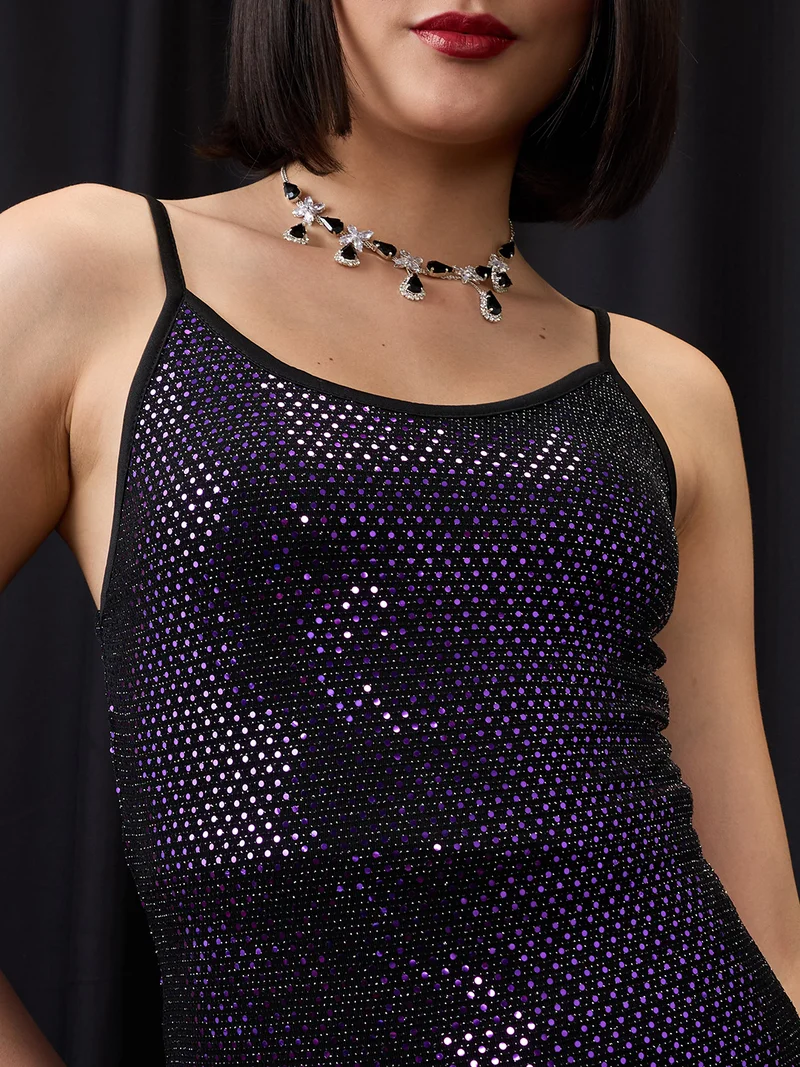 globus  Women Purple Scoop Neck Strappy Shoulder Embellished Midi Bodycon Party Dress for Women | Best Price UAE